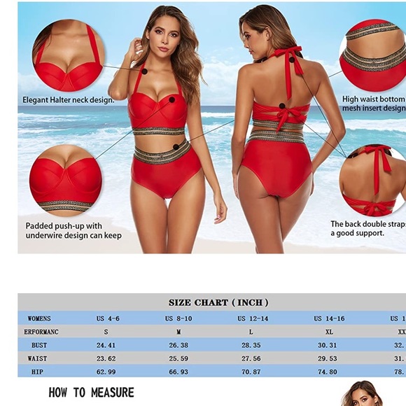 Halter Two Piece Bikini Set High Waist Swimsuit - Picture 5 of 8